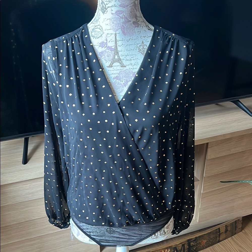 Black and Gold Polka Dot Women's Top